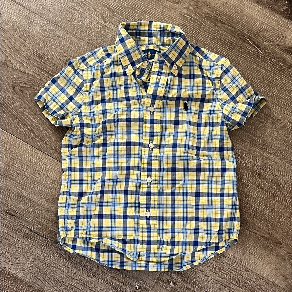 Kids Ralph Lauren Yellow and Blue Plaid Short-Sleeve Button-Down